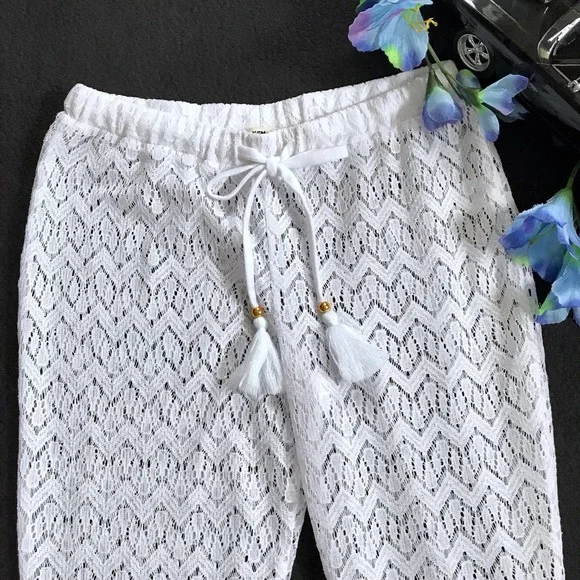 ❌SOLD❌ Miken Swim NWOT Sheer Crochet Swim Coverup Flare Pant Women XS - Picture 3 of 12